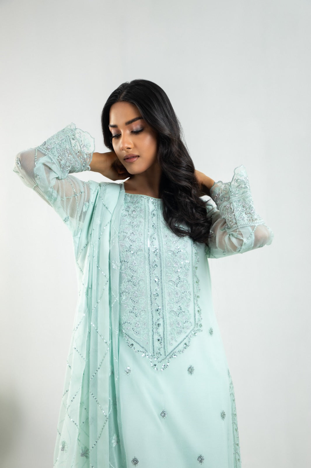 Jaleh Embroidered Shirt with Pants & Dupatta 3-Piece Stitched - Sheep