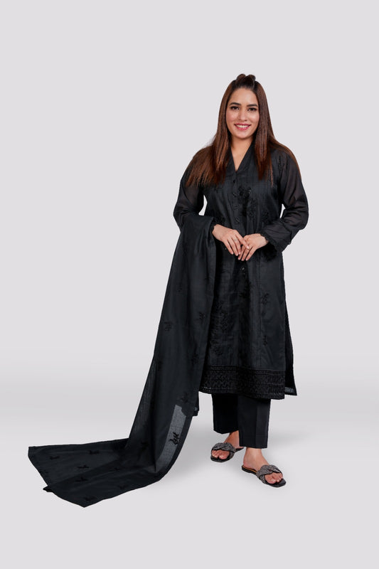 Graceful Allure - Black Paper Cotton Ensemble stitched