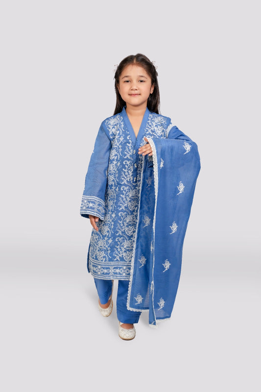 Blue Bliss - Paper Cotton Embroidered Ensemble 3-piece stitched