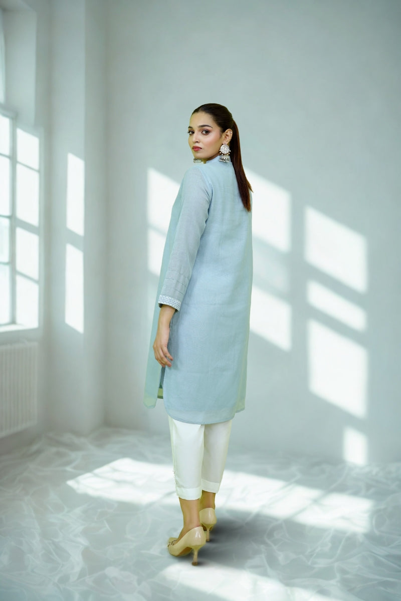 Clasasic Ash Blue Embroidered stitched Sheep