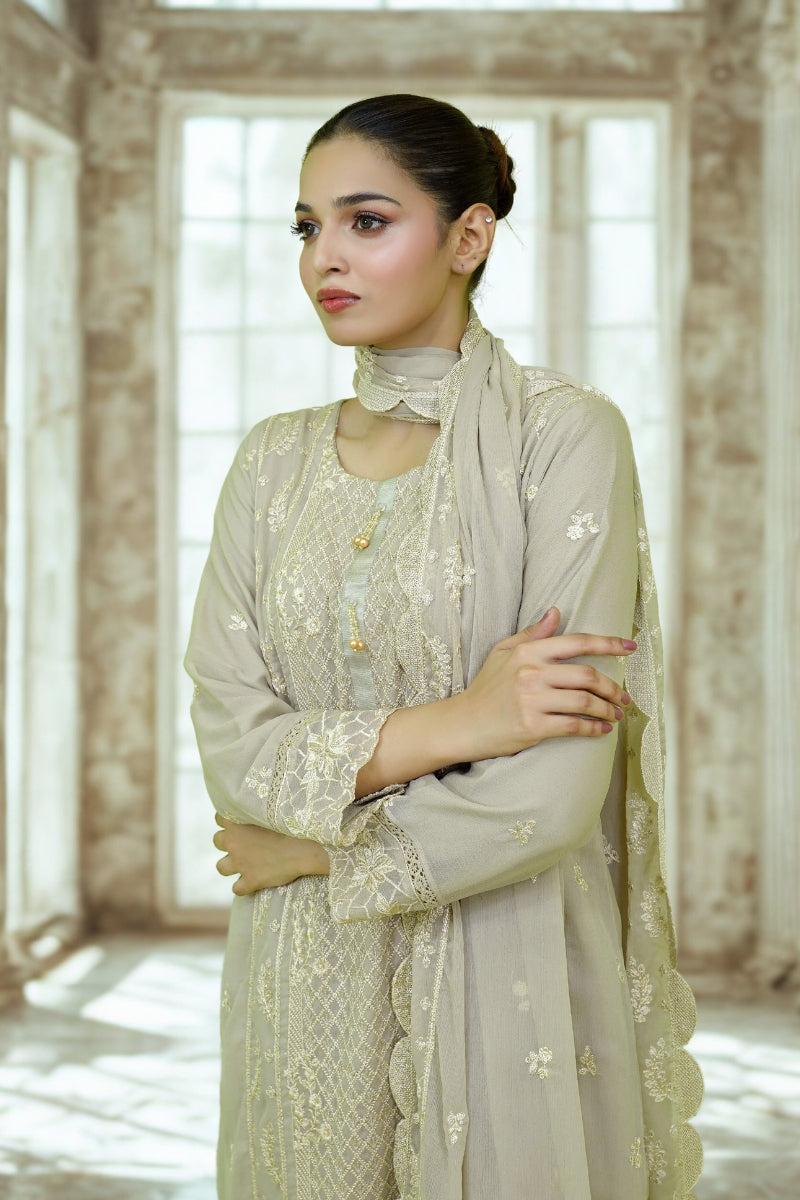Classic Fawn Embroidered stitched 3-piece Sheep
