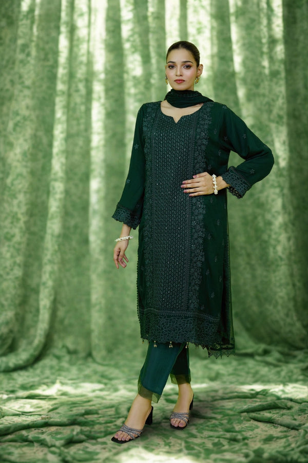 Classic Kai Green Embroidered stitched 3-piece Sheep