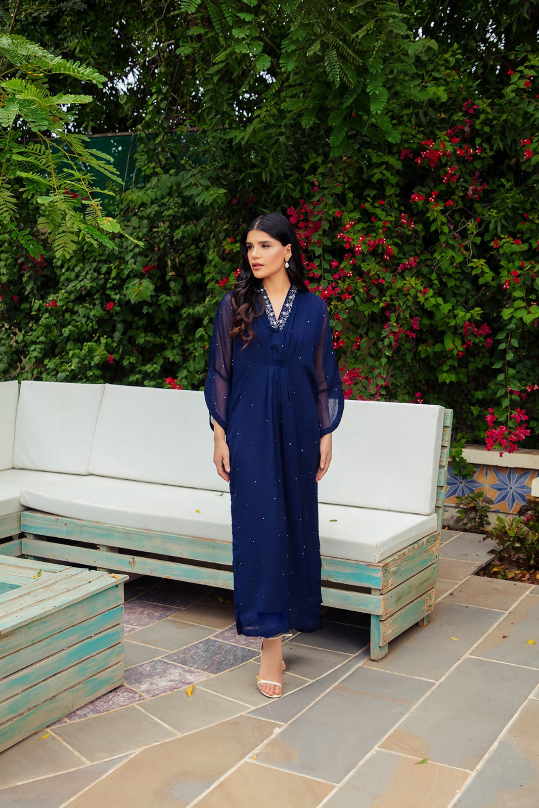1-Piece Stitched Navy Blue Hand Embroidered Sheep