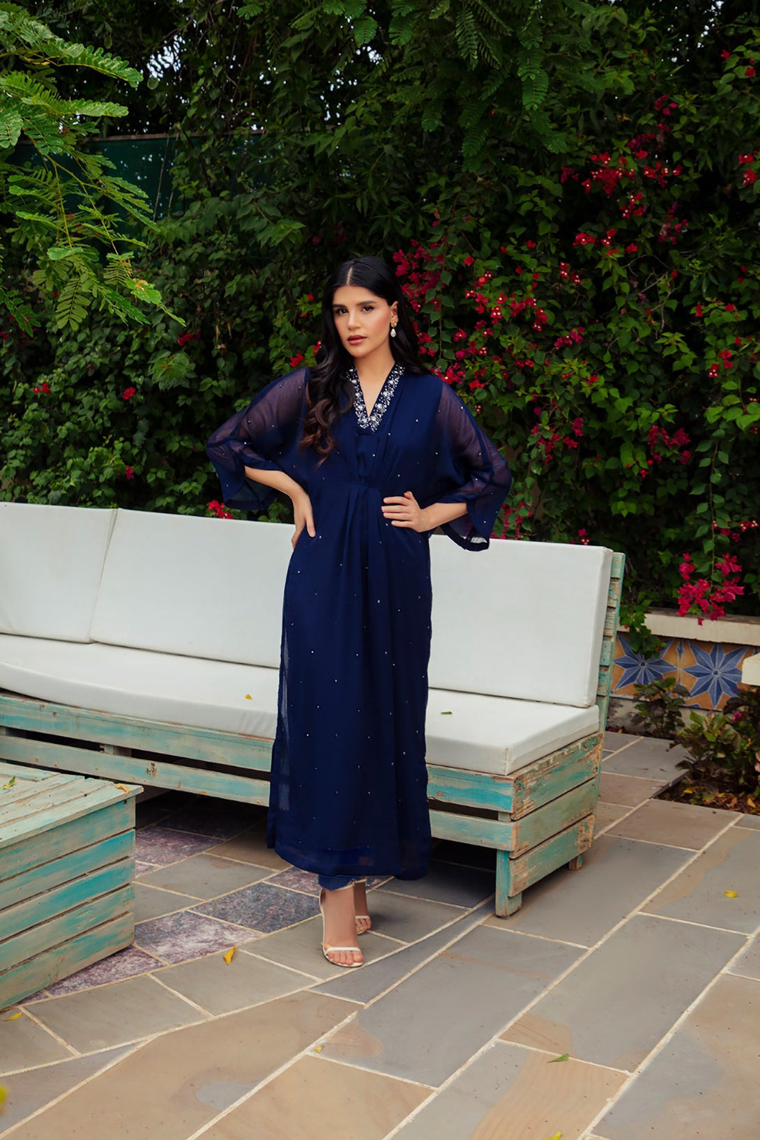 1-Piece Stitched Navy Blue Hand Embroidered Sheep
