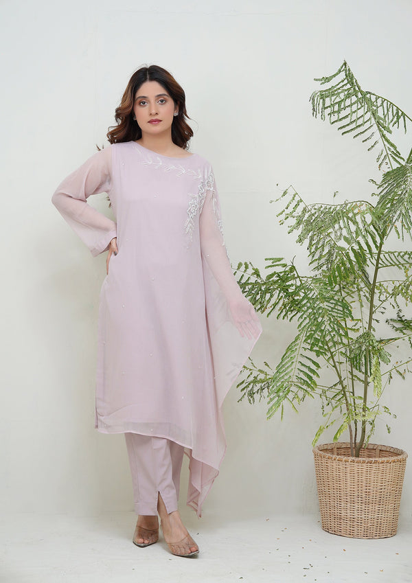 2-Piece Stitched Timeless Tea-Pink Embroidered adda Sheep
