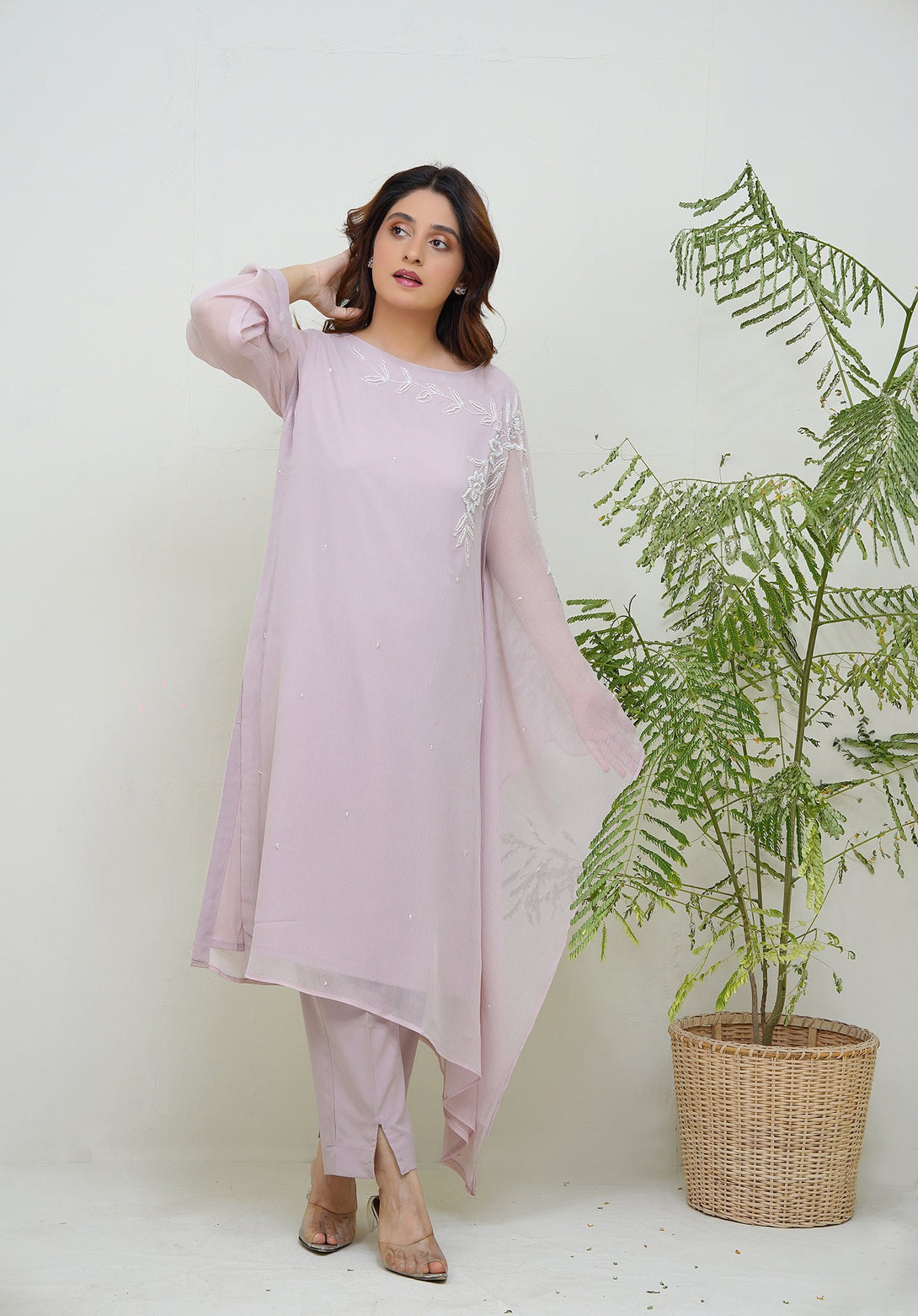 2-Piece Stitched Timeless Tea-Pink Embroidered adda Sheep