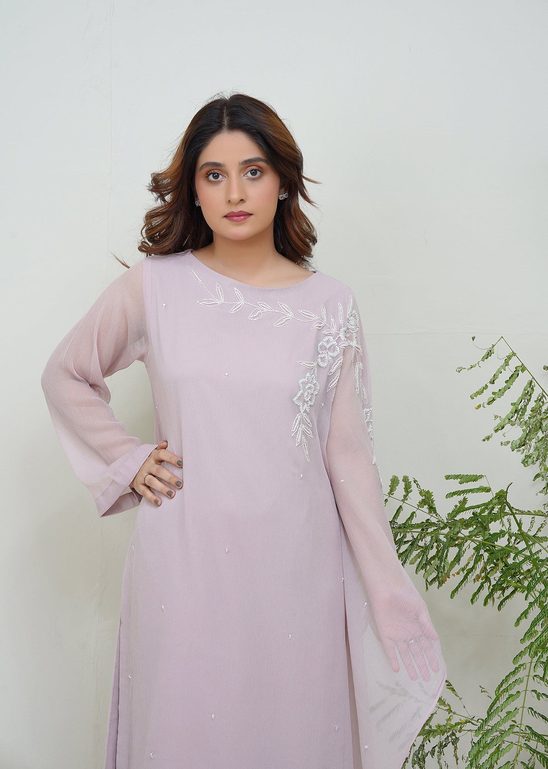 2-Piece Stitched Timeless Tea-Pink Embroidered adda Sheep