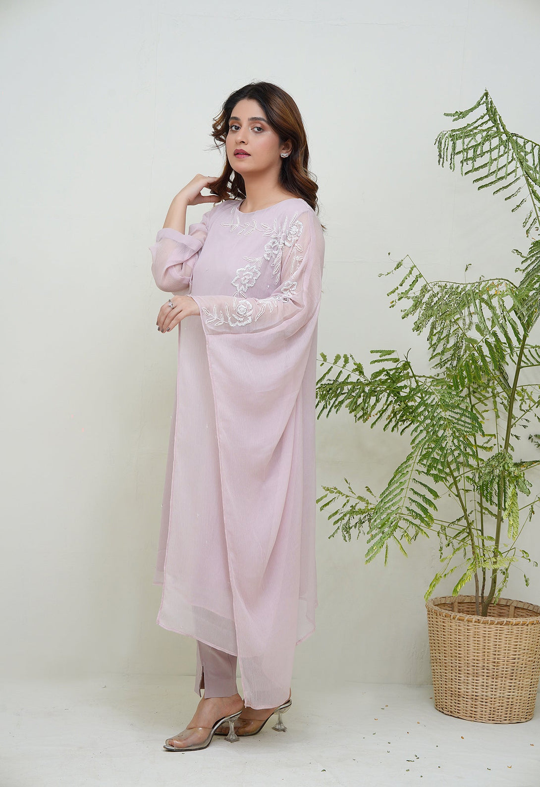 2-Piece Stitched Timeless Tea-Pink Embroidered adda Sheep
