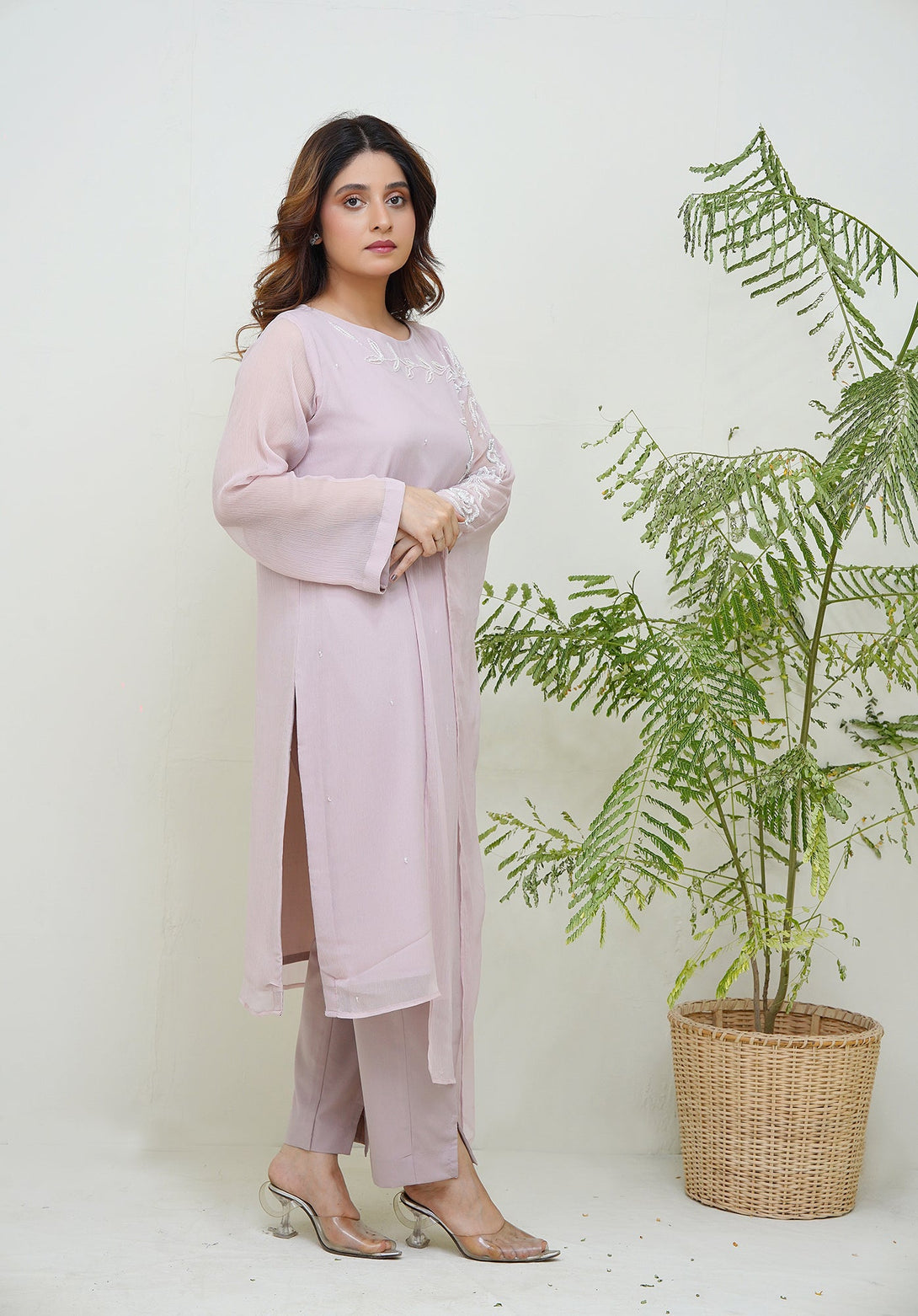 2-Piece Stitched Timeless Tea-Pink Embroidered adda Sheep