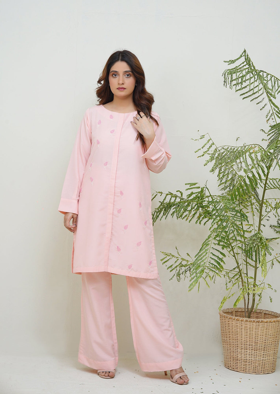 2-Piece Stitched Timeless Pink Embroidered adda Sheep