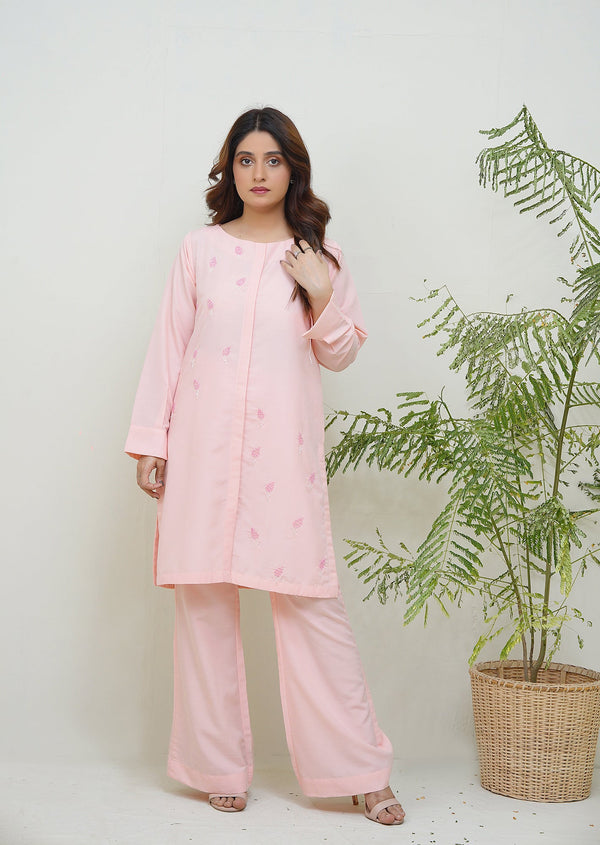 2-Piece Stitched Timeless Pink Embroidered adda Sheep