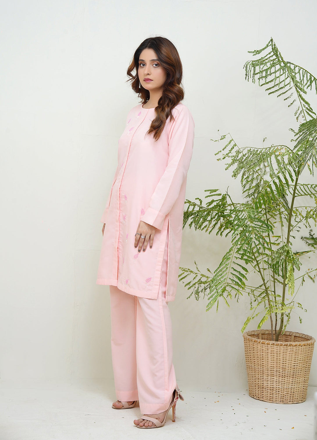 2-Piece Stitched Timeless Pink Embroidered adda Sheep
