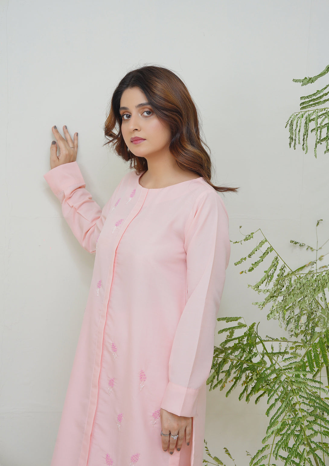 2-Piece Stitched Timeless Pink Embroidered adda Sheep