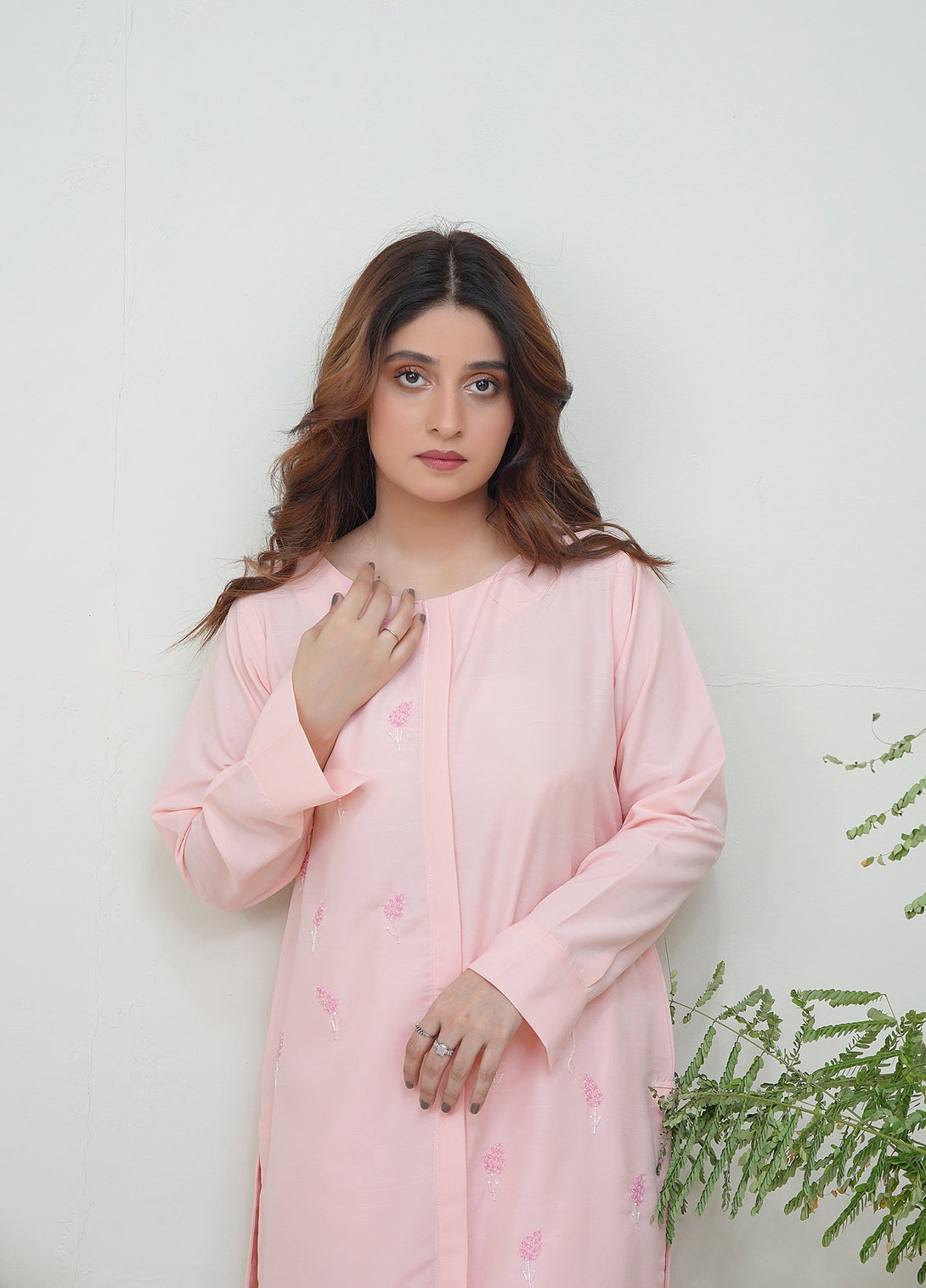 2-Piece Stitched Timeless Pink Embroidered adda Sheep
