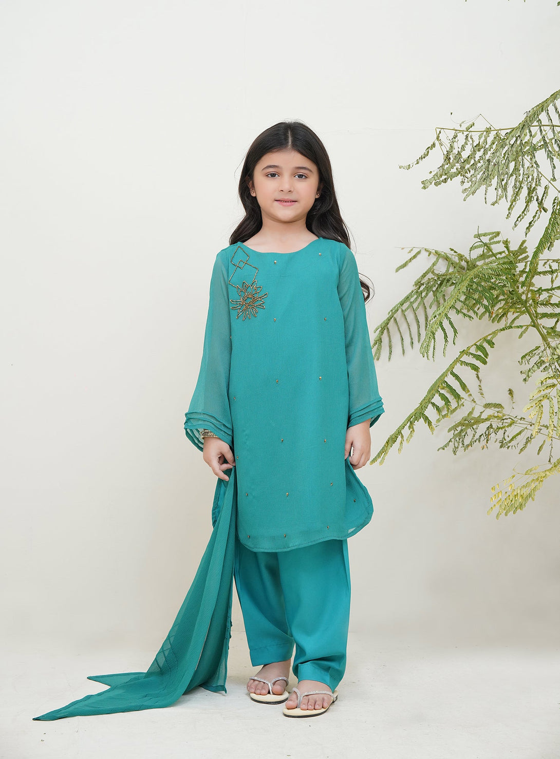 3-Piece Set Sea Green Embroidered Adda Sheep
