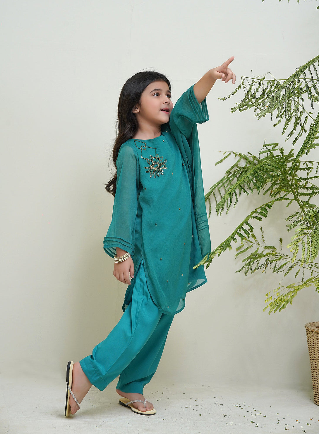 3-Piece Set Sea Green Embroidered Adda Sheep