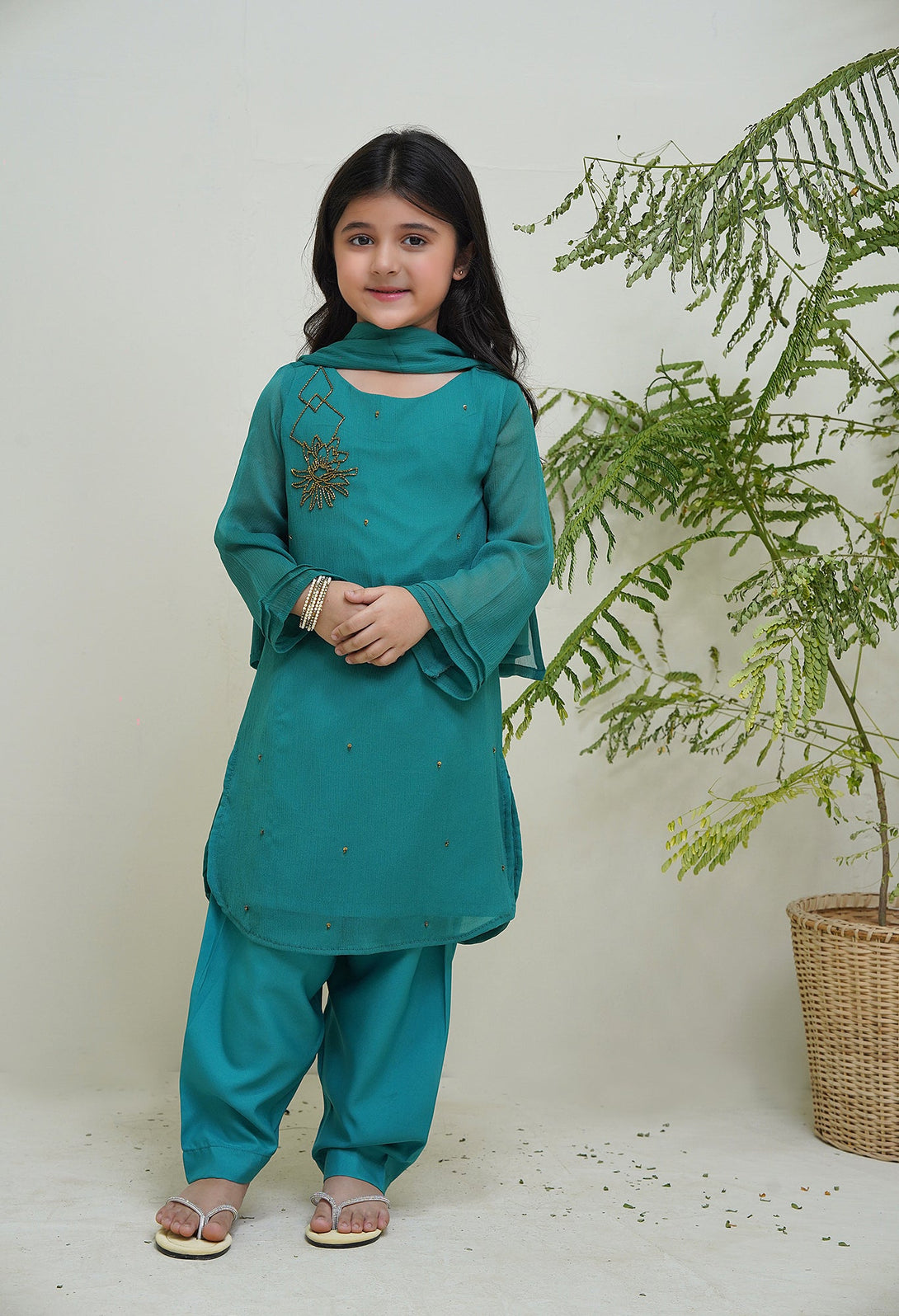 3-Piece Set Sea Green Embroidered Adda Sheep