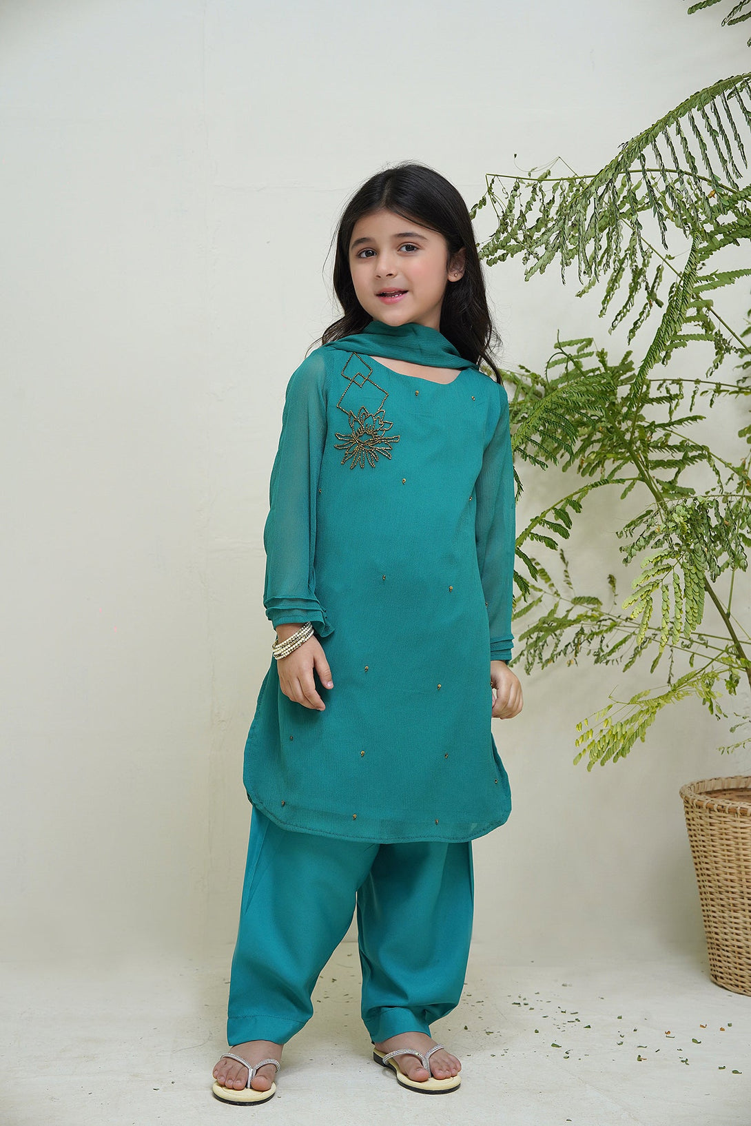 3-Piece Set Sea Green Embroidered Adda Sheep