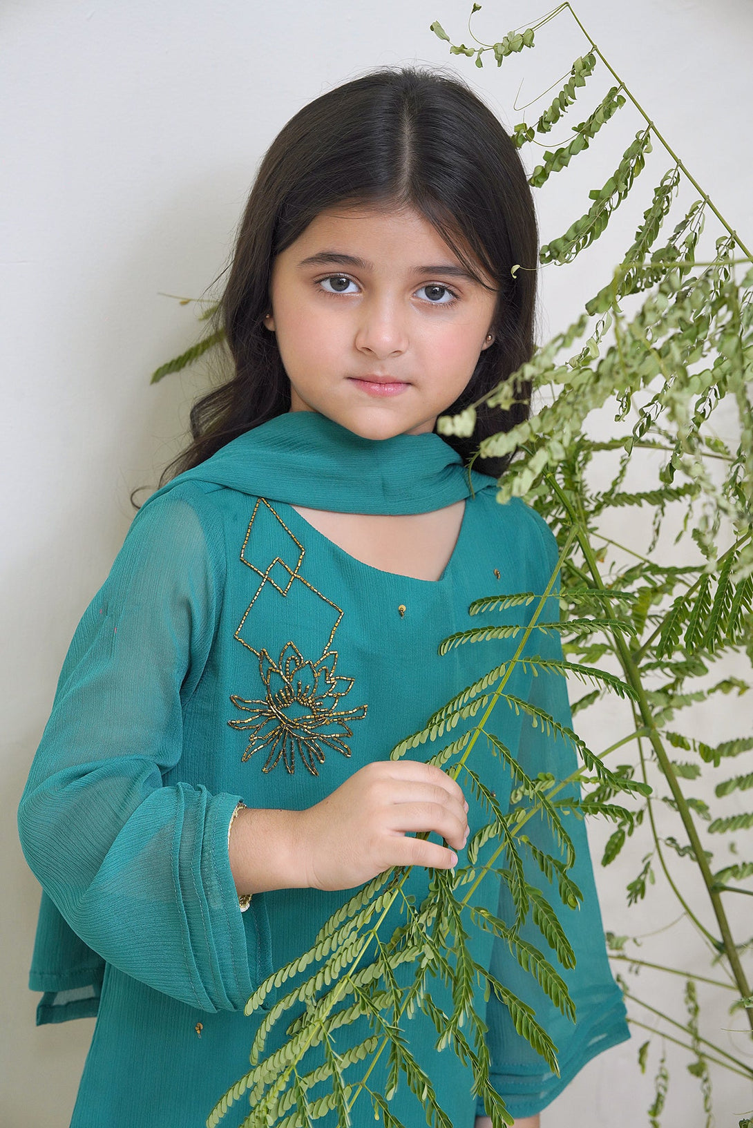 3-Piece Set Sea Green Embroidered Adda Sheep