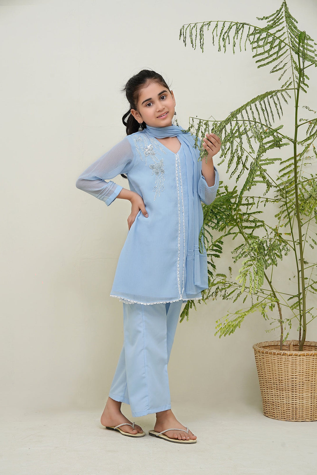 3-Piece Set Chambray  Embroidered Sheep