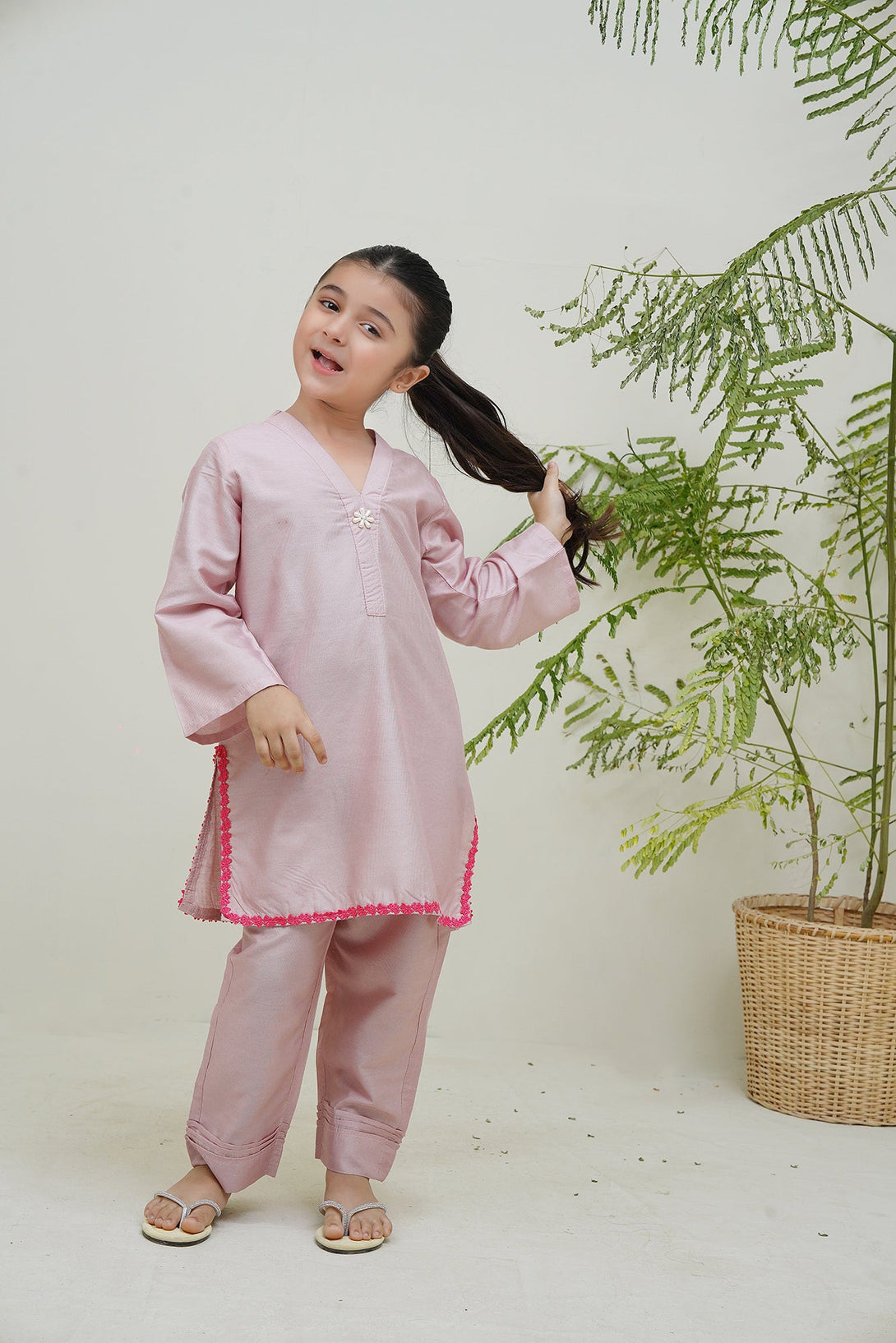 2-Piece Set Pink Embroidered Adda Sheep