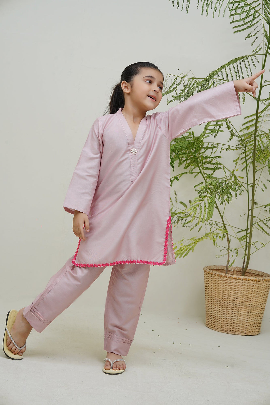 2-Piece Set Pink Embroidered Adda Sheep