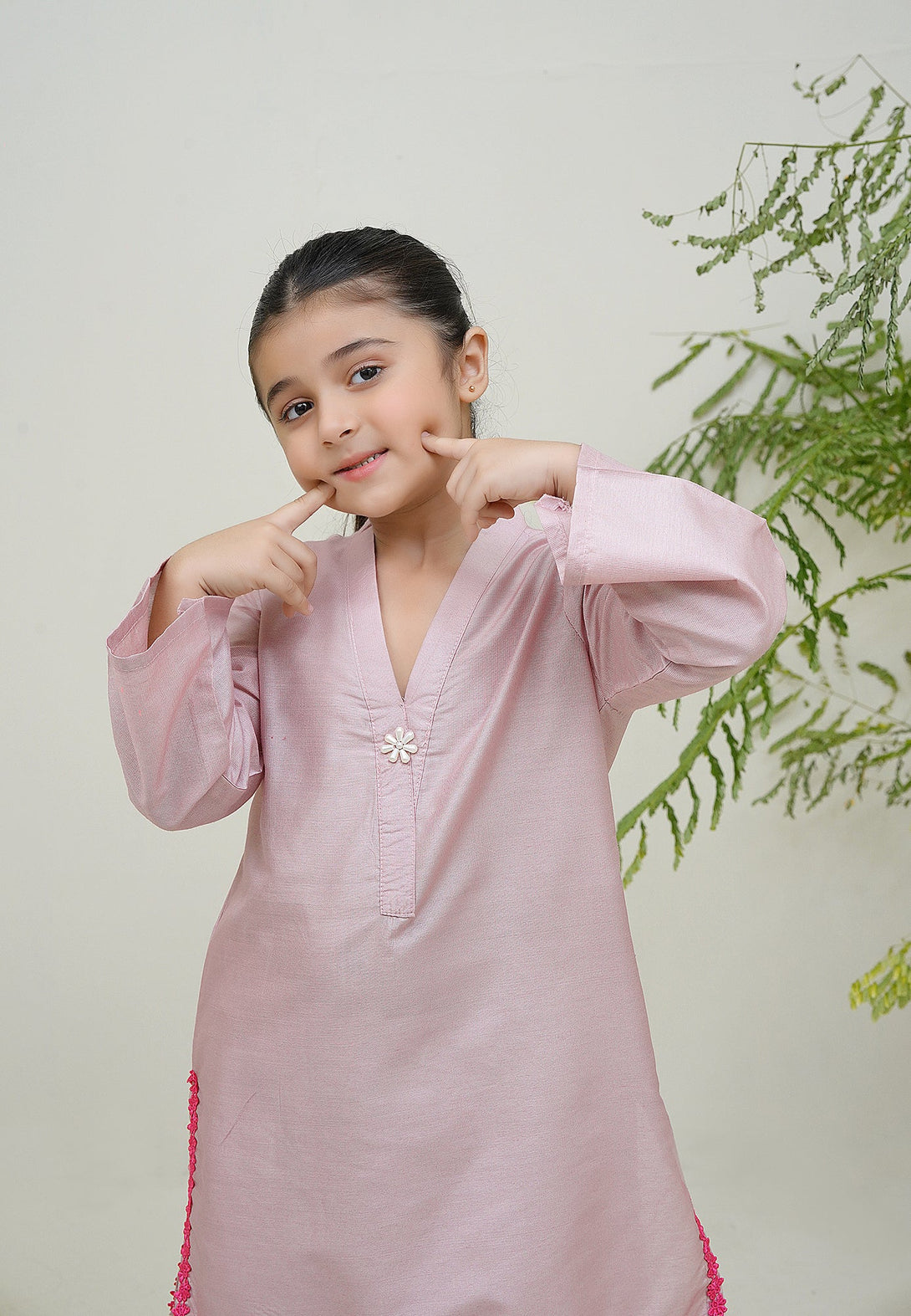 2-Piece Set Pink Embroidered Adda Sheep