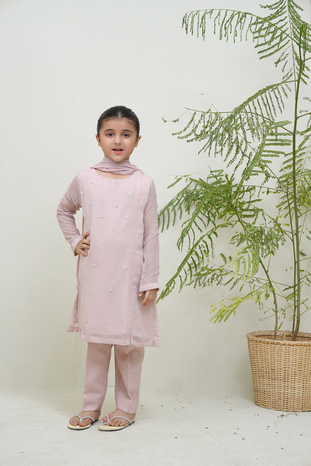 3-Piece Set Pink hand-Embroidered Sheep