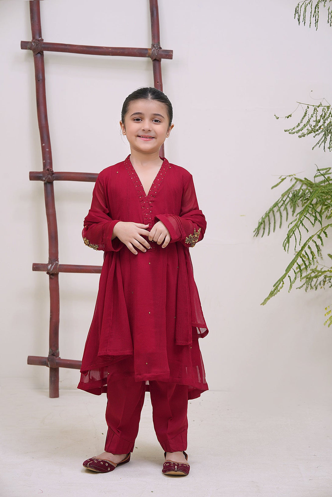 3-Piece Set Mahroon Embroidered Sheep