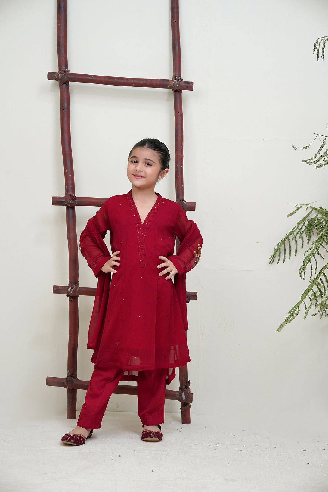 3-Piece Set Mahroon Embroidered Sheep