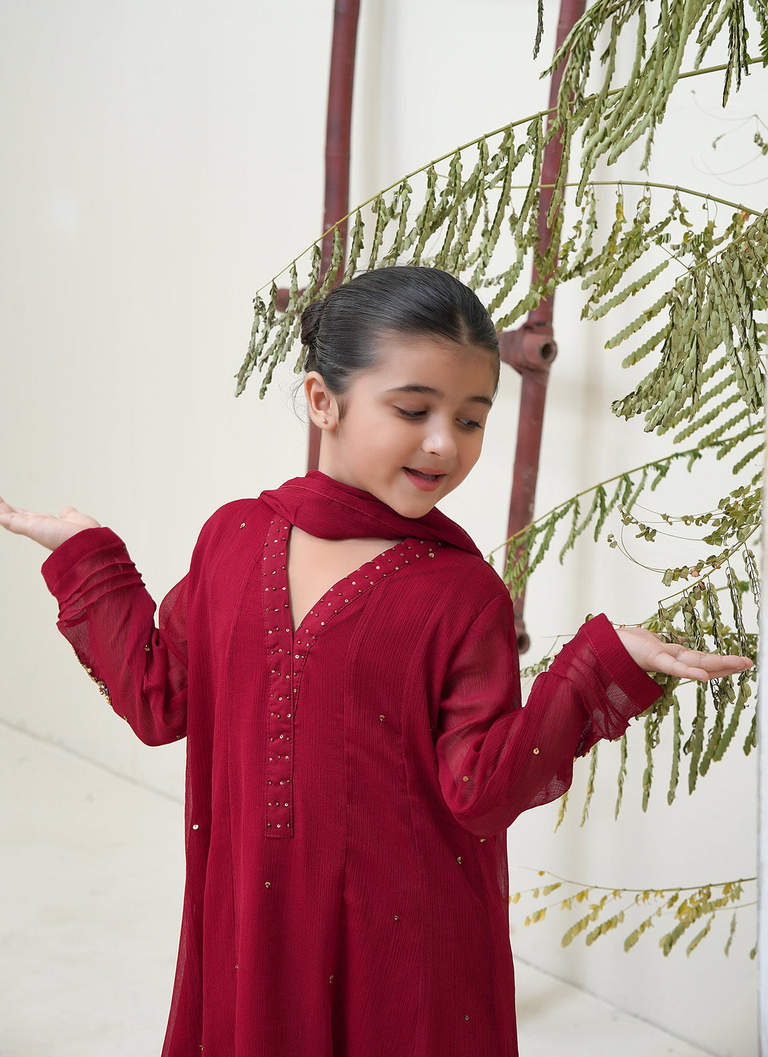 3-Piece Set Mahroon Embroidered Sheep