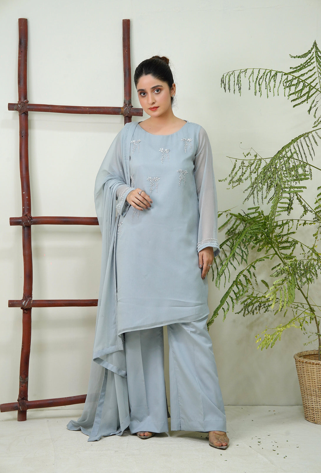 3-Piece Stitched Timeless Gray Hand-Embroidered Sheep