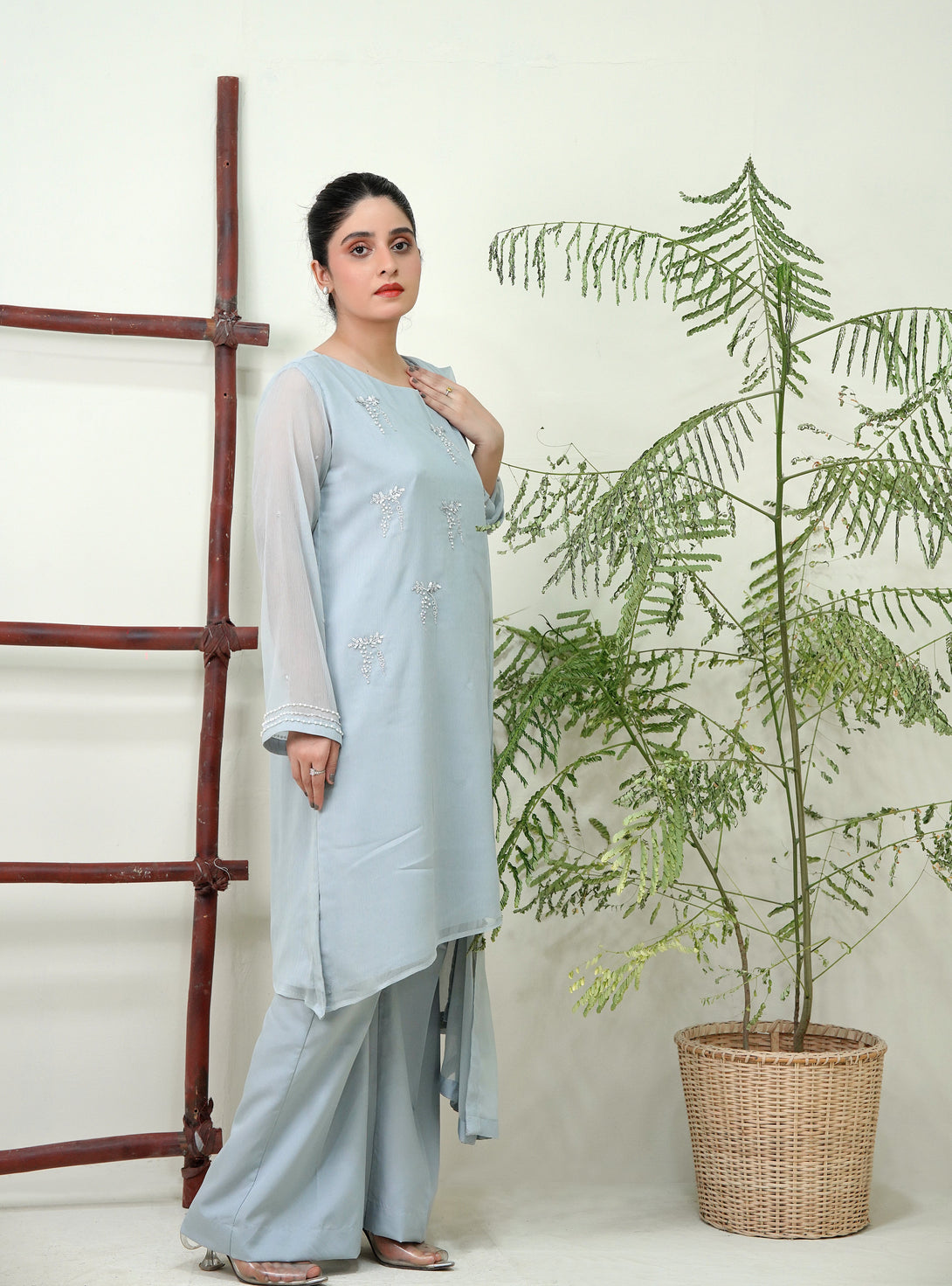 3-Piece Stitched Timeless Gray Hand-Embroidered Sheep