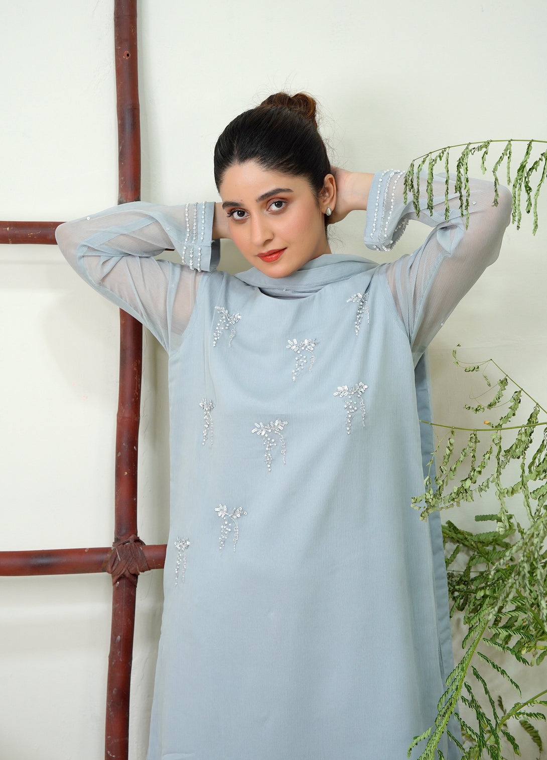 3-Piece Stitched Timeless Gray Hand-Embroidered Sheep