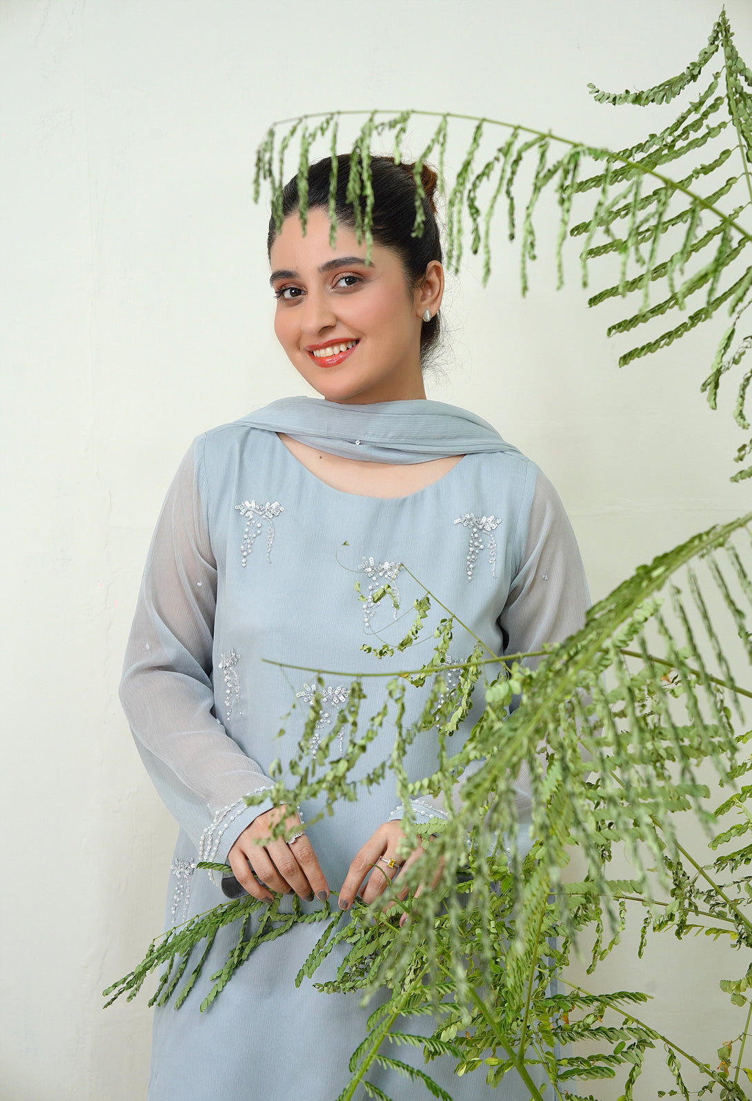 3-Piece Stitched Timeless Gray Hand-Embroidered Sheep