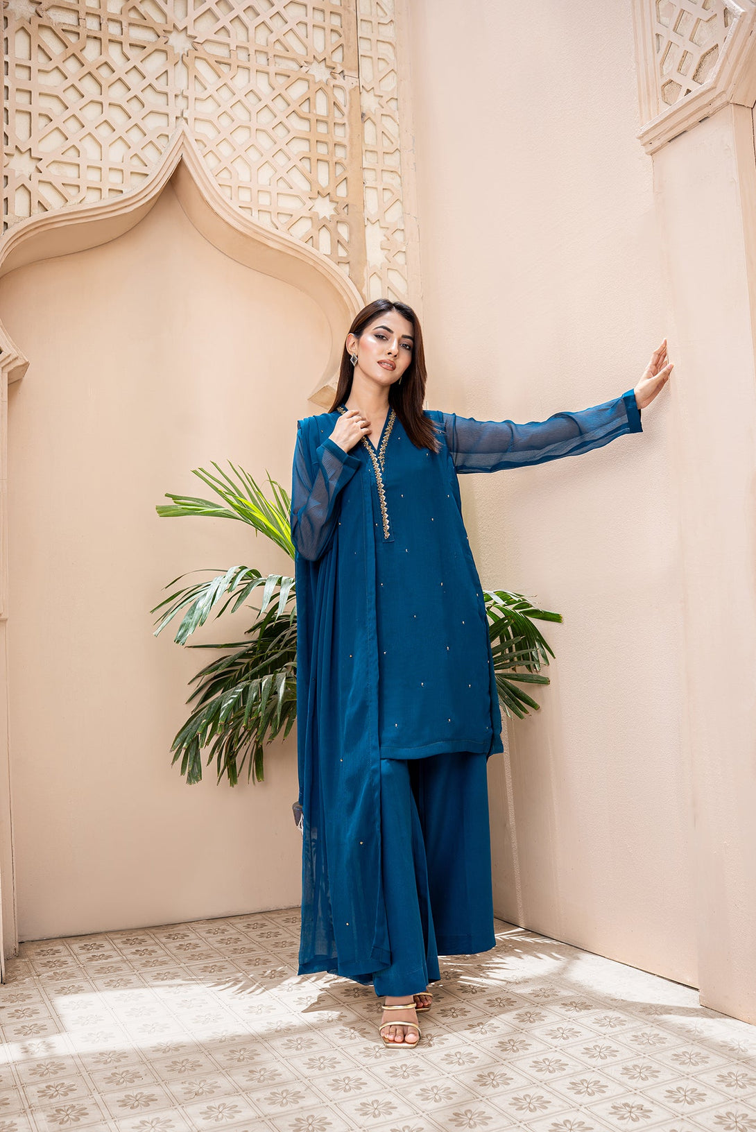 Classic Teal Blue Embroidered stitched 3-piece Sheep