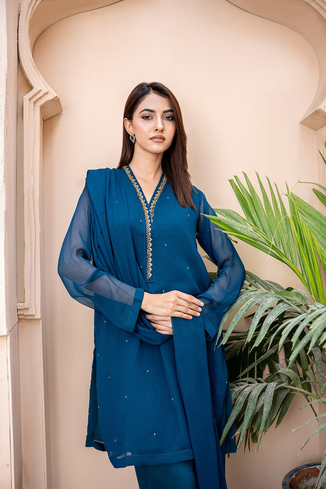 Classic Teal Blue Embroidered stitched 3-piece Sheep