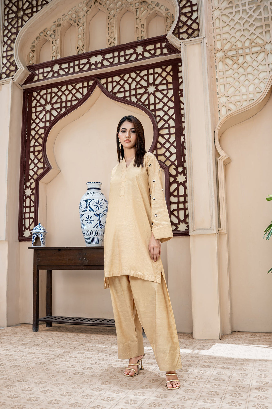 Classic Mustard Hand-Embroidered stitched 2-piece Sheep