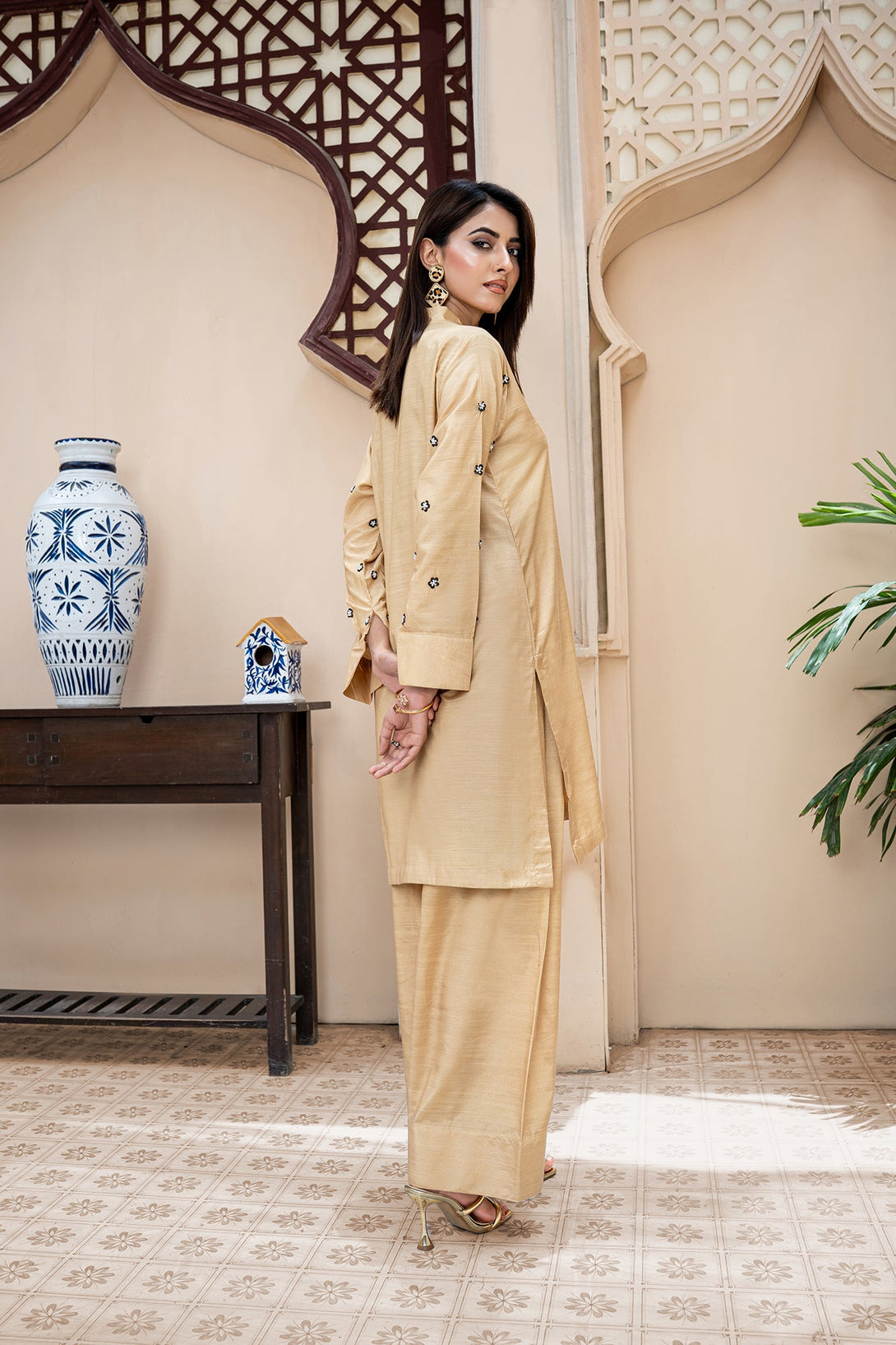 Classic Mustard Hand-Embroidered stitched 2-piece Sheep
