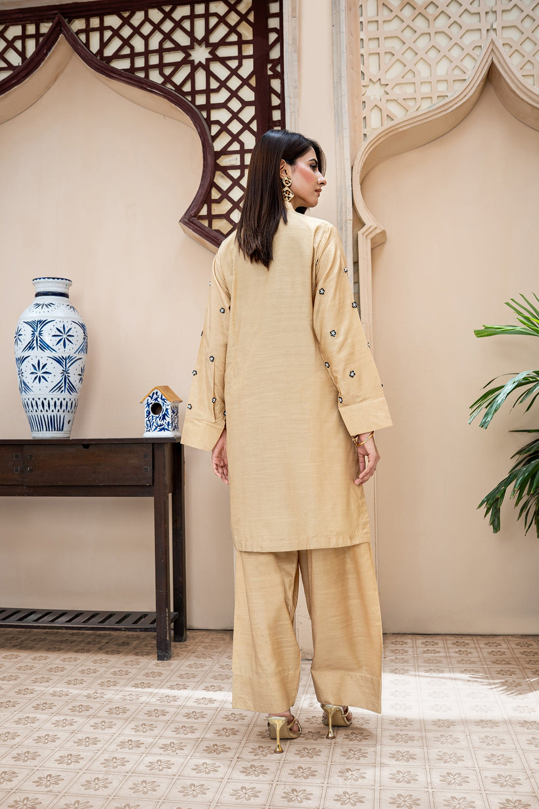 Classic Mustard Hand-Embroidered stitched 2-piece Sheep