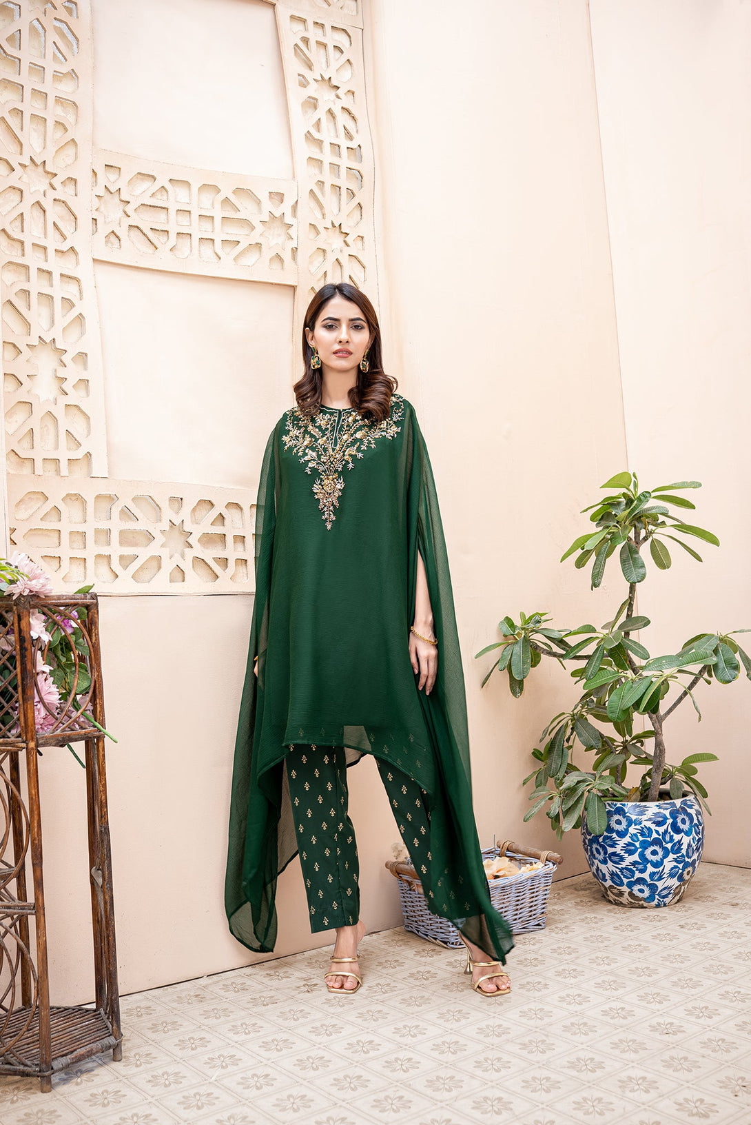 Classic Kai Green Embroidered stitched 2-piece Sheep
