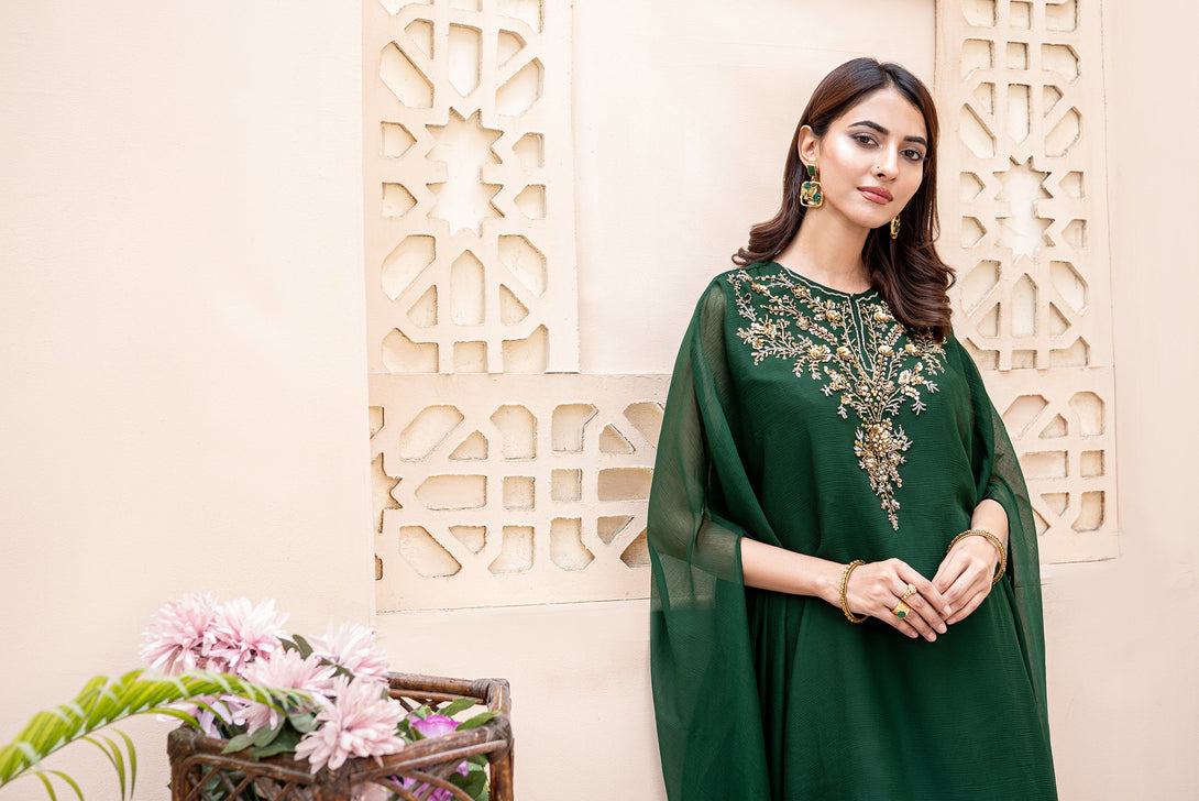Classic Kai Green Embroidered stitched 2-piece Sheep