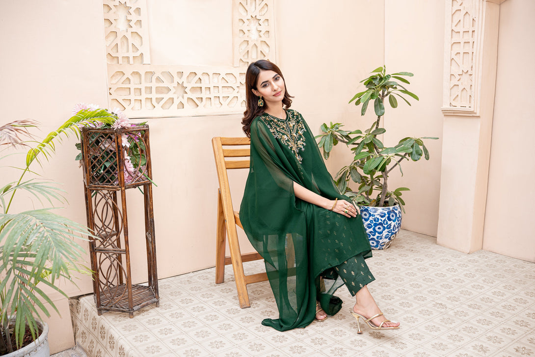 Classic Kai Green Embroidered stitched 2-piece Sheep