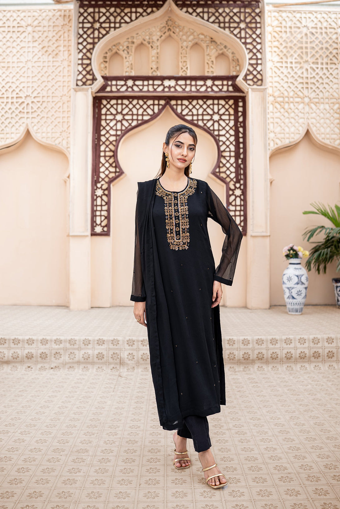 Classic Black Embroidered stitched 3-piece Sheep