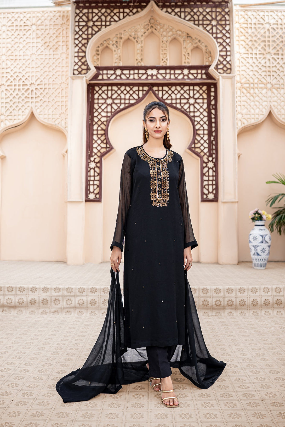 Classic Black Embroidered stitched 3-piece Sheep