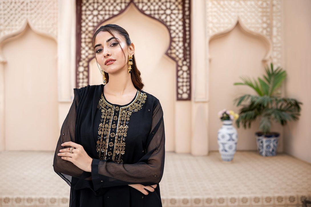 Classic Black Embroidered stitched 3-piece Sheep