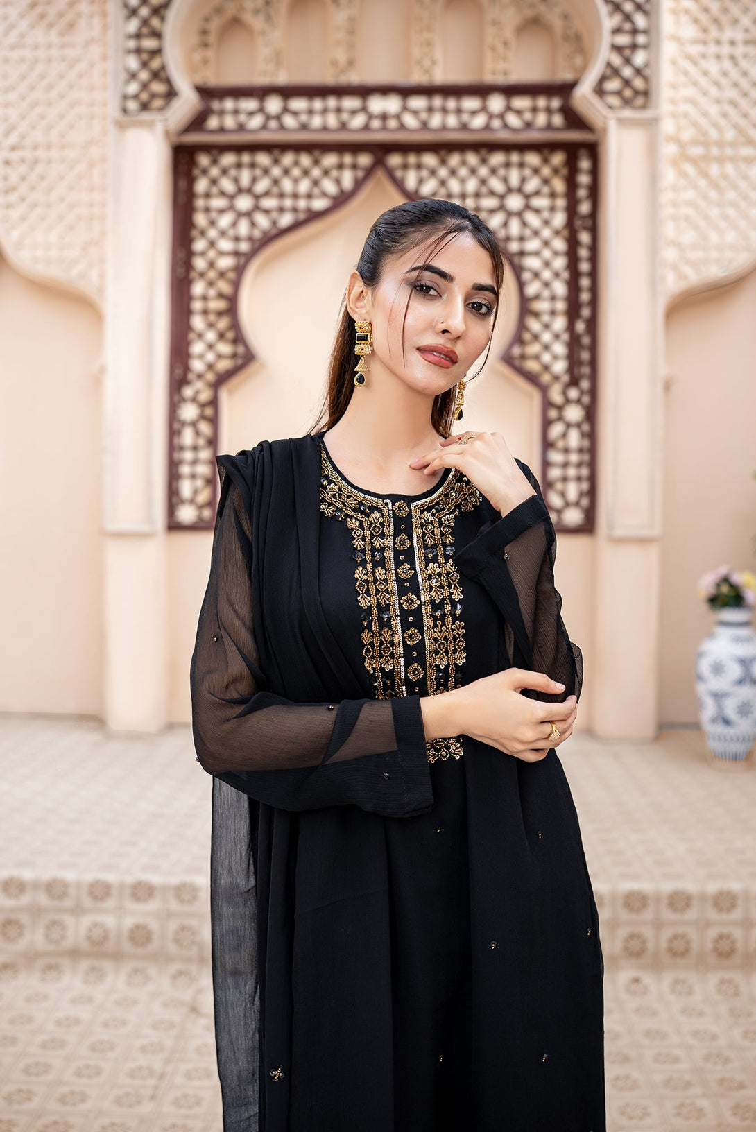 Classic Black Embroidered stitched 3-piece Sheep