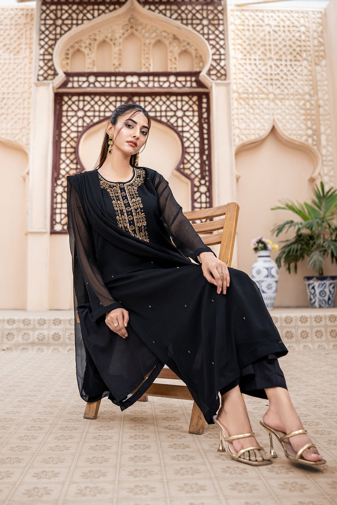 Classic Black Embroidered stitched 3-piece Sheep
