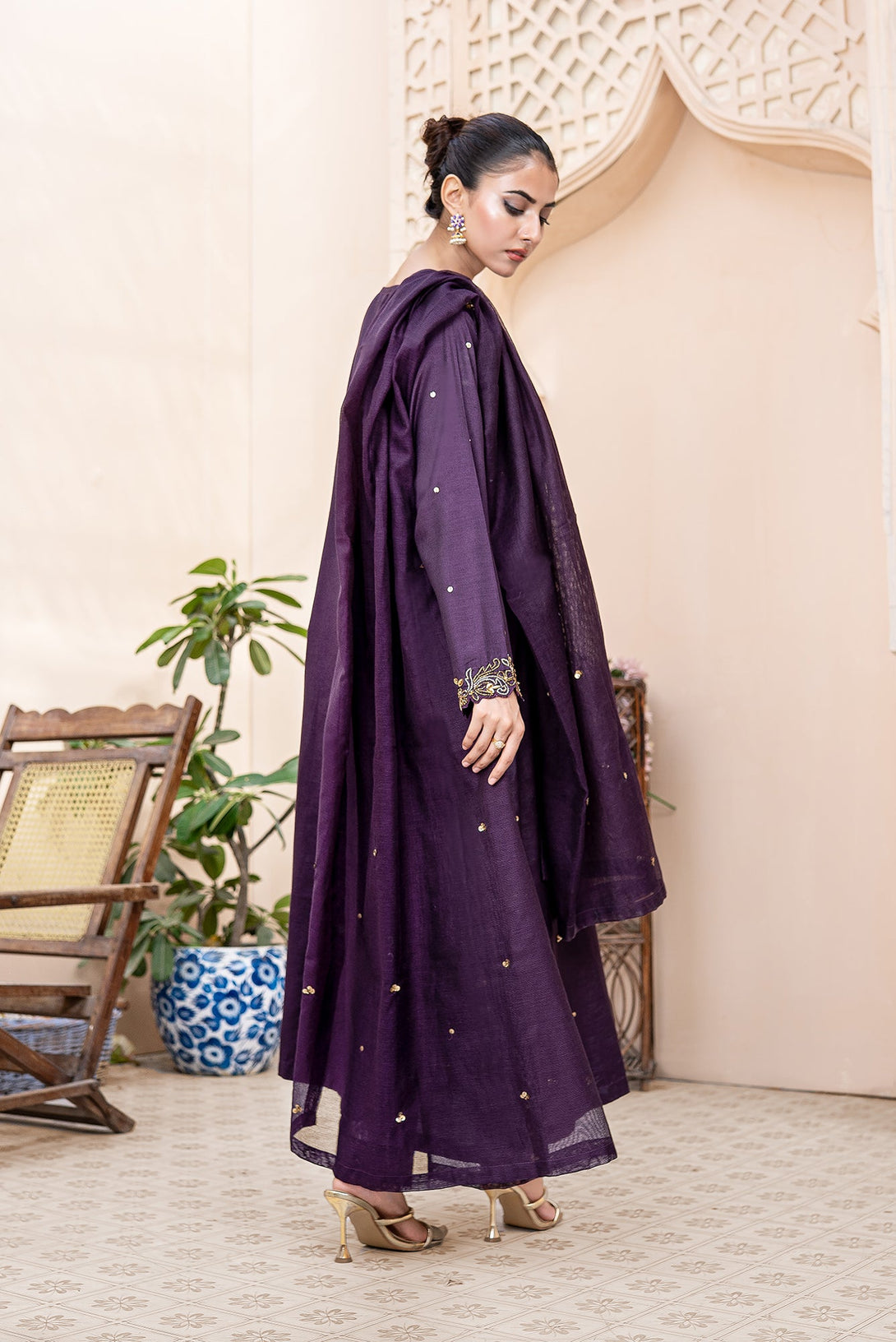 Classic Plum Hand-Embroidered stitched 3-piece Sheep