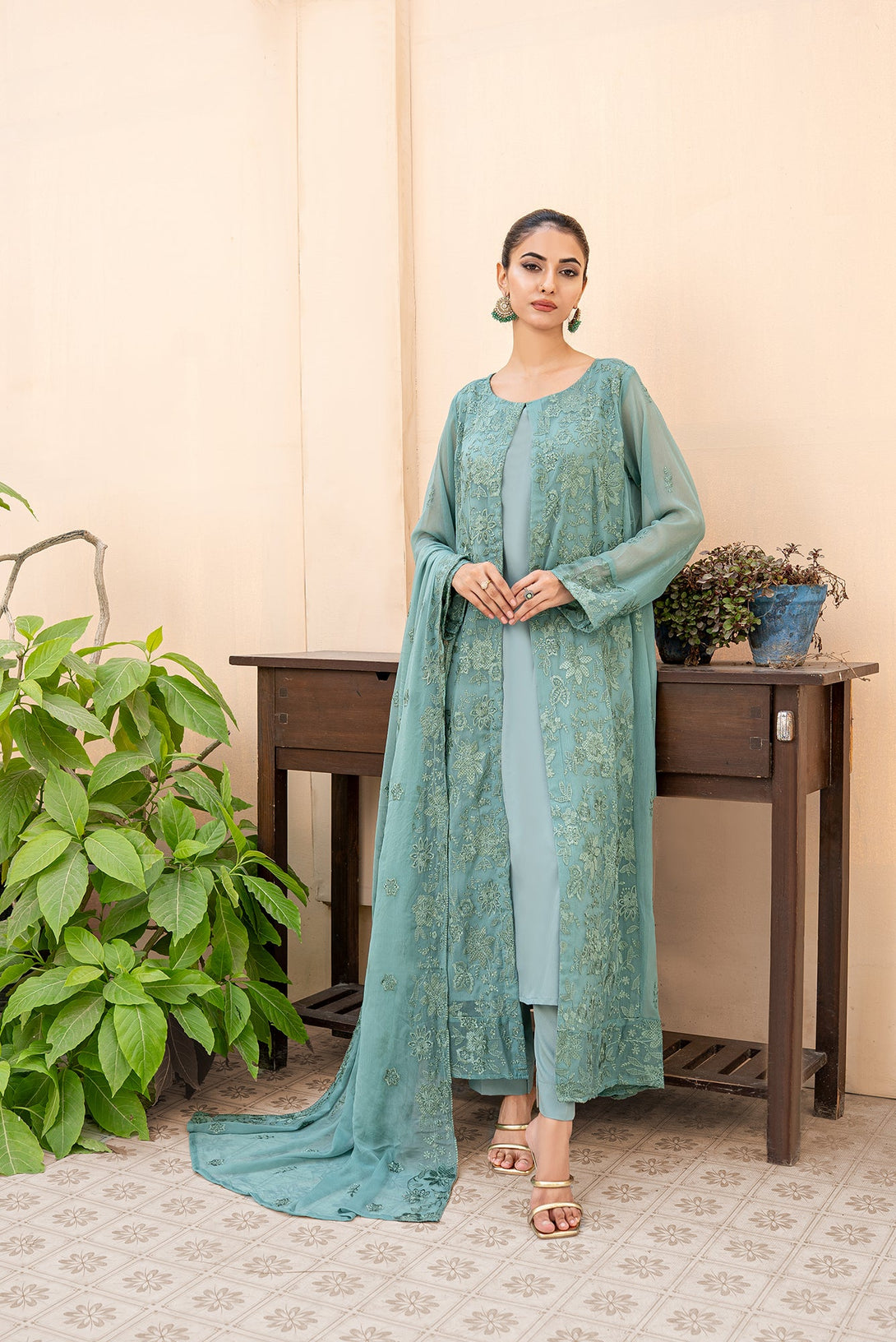 Classic Ash Green Embroidered stitched 3-piece Sheep